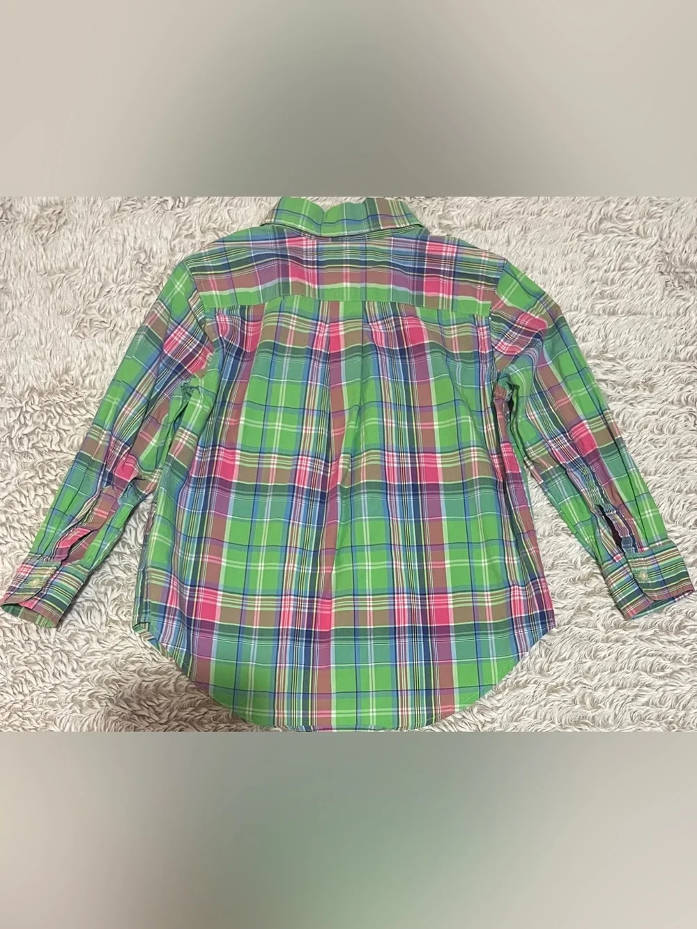 Ralph Lauren Boys' Green Plaid Button-Down Shirt with Pink & Blue Accents